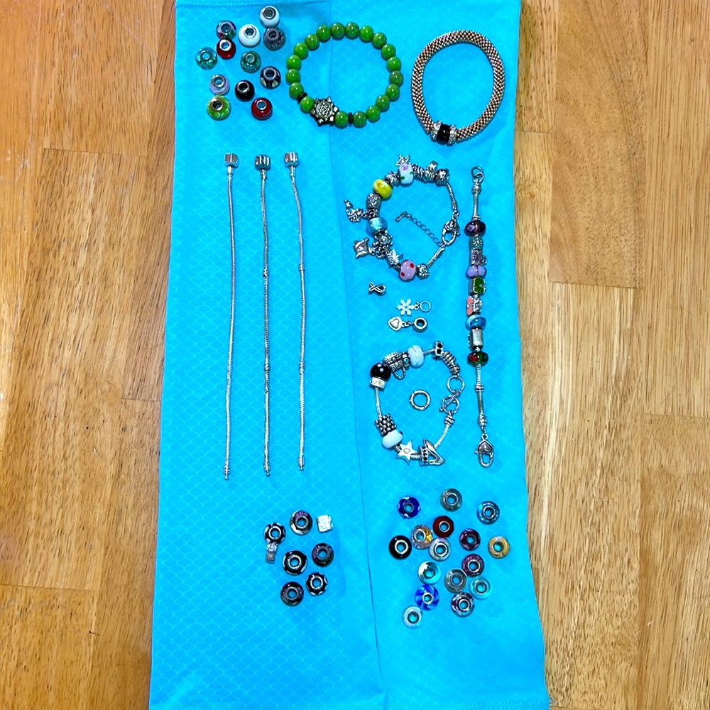 European style beads, bracelets and 2 bonus stretch bracelets